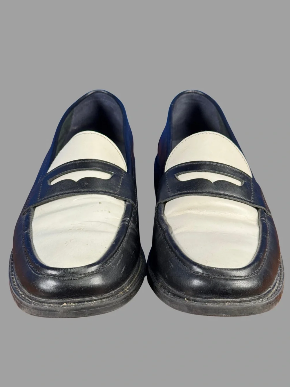 Cole Haan Black and White Leather Pinch Maine Classic Loafers